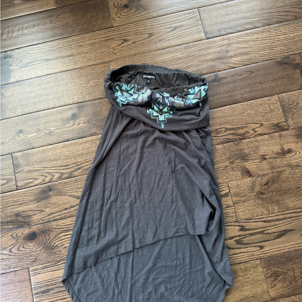 Express Gray Strapless Dress/shirt with Blue and Green Embroidery